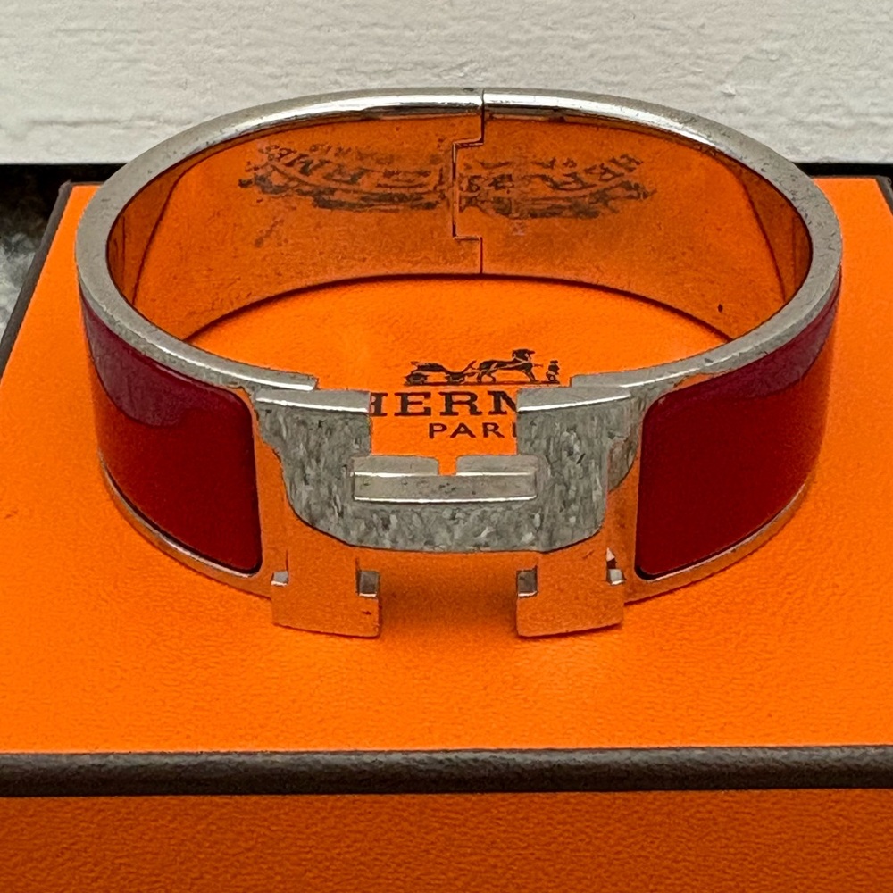 Authentic Hermes H clic Red and Silver Bracelet